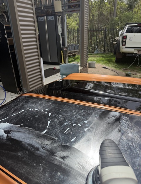 Machine polishing the Ford XW GT paintwork